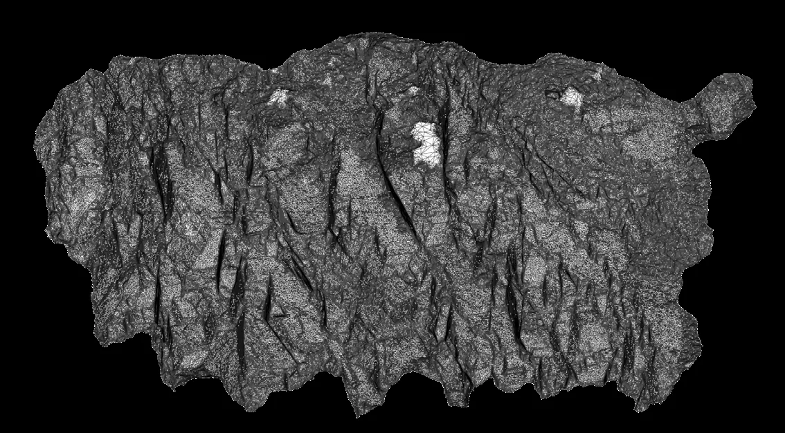A detailed scanned rock outcrop mesh shown in the V-ROCK project presentation.